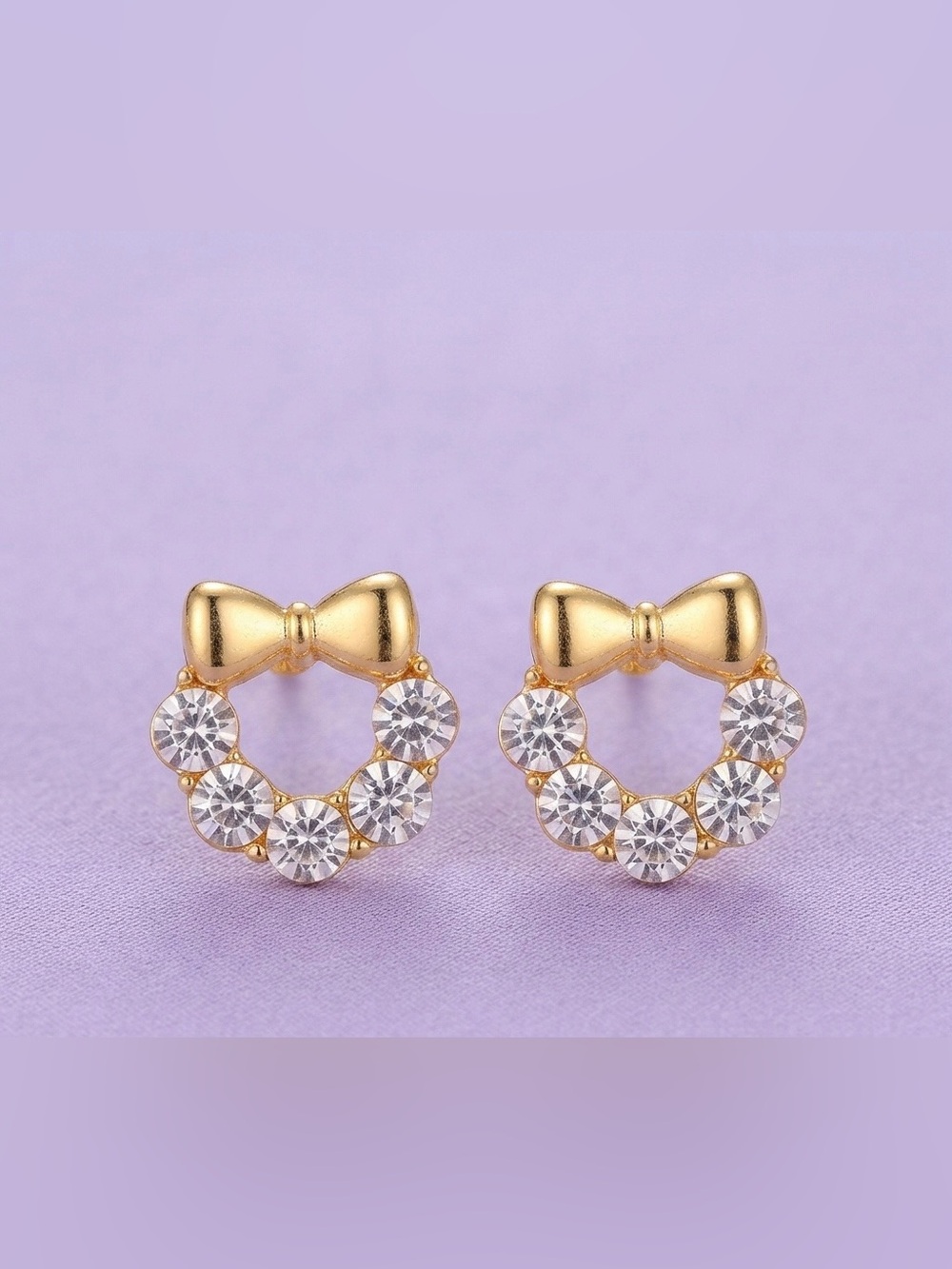 Gold Bow Crystal Circle Stud Earrings. 3 for 10.